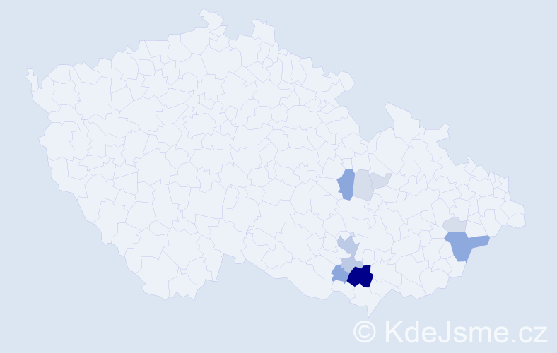 Příjmení: 'Vetr', počet výskytů 37 v celé ČR