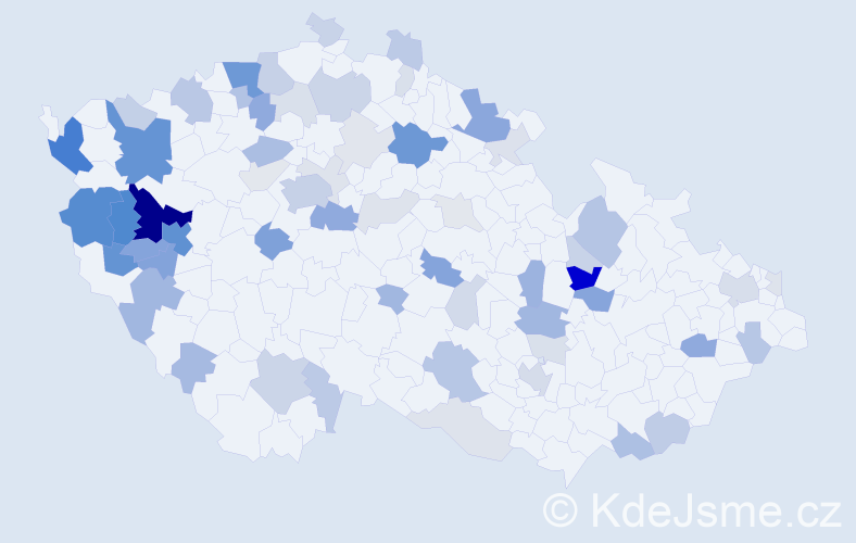 Příjmení: 'Václav', počet výskytů 199 v celé ČR