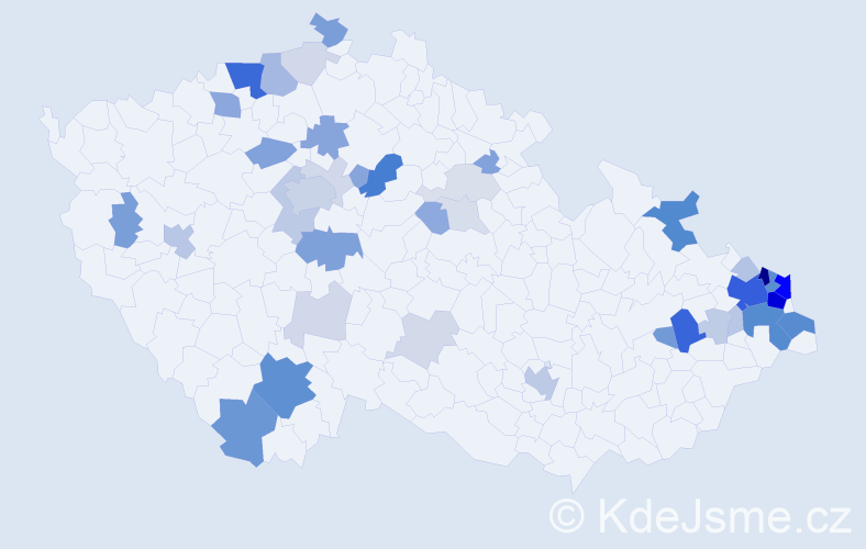 Příjmení: 'Kus', počet výskytů 156 v celé ČR