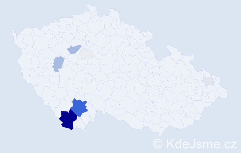 Příjmení: 'Jindrlová', počet výskytů 20 v celé ČR