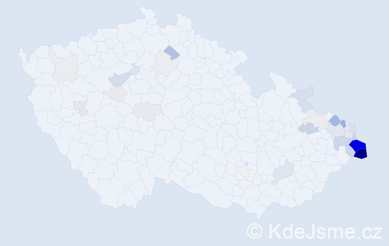 Příjmení: 'Kubiková', počet výskytů 118 v celé ČR