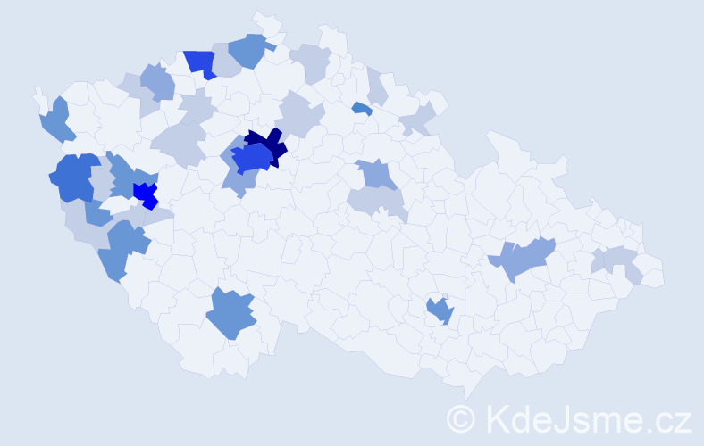 Příjmení: 'Geiger', počet výskytů 95 v celé ČR