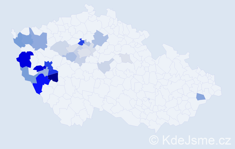 Příjmení: 'Klesa', počet výskytů 93 v celé ČR