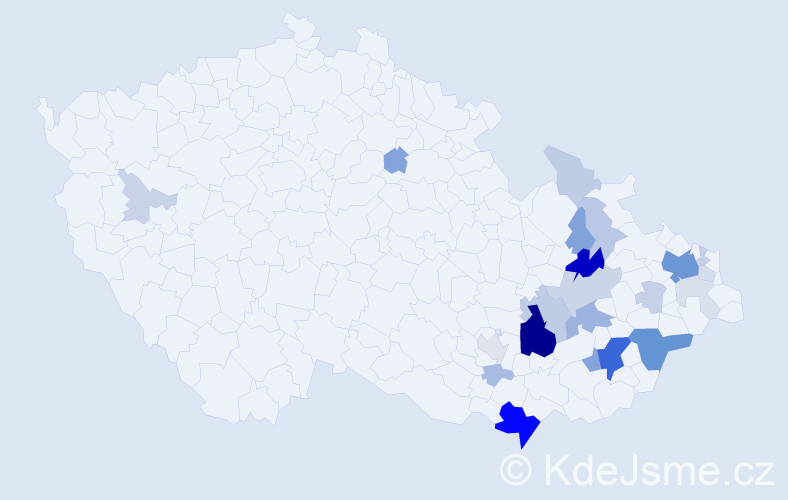 Příjmení: 'Vidlář', počet výskytů 83 v celé ČR