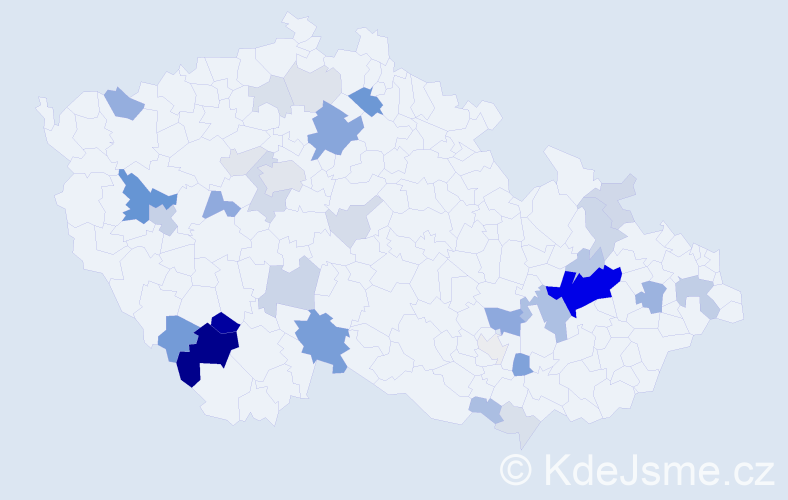 Příjmení: 'Krbeček', počet výskytů 121 v celé ČR
