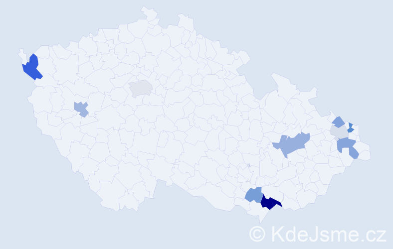 Příjmení: 'Kulčárová', počet výskytů 22 v celé ČR