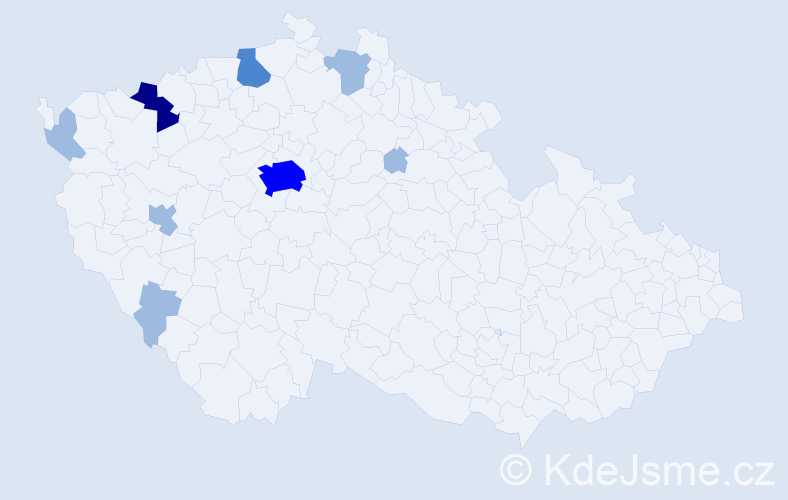 Příjmení: 'Vaničková', počet výskytů 14 v celé ČR