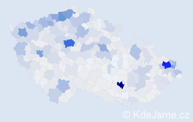 Příjmení: 'Horváth', počet výskytů 4624 v celé ČR