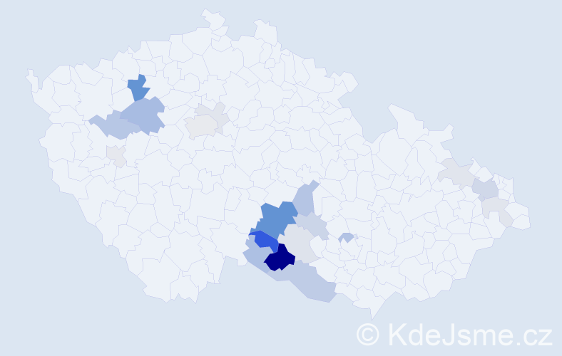 Příjmení: 'Cvaková', počet výskytů 54 v celé ČR