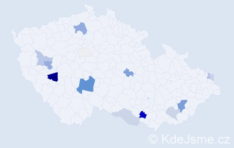Příjmení: 'Mášek', počet výskytů 26 v celé ČR