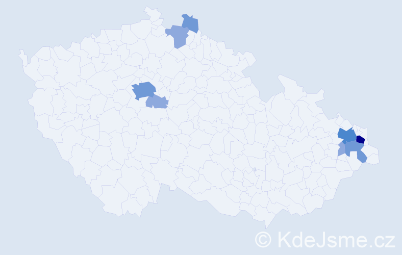 Příjmení: 'Gajdáček', počet výskytů 18 v celé ČR