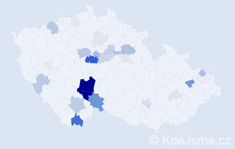 Příjmení: 'Broukal', počet výskytů 118 v celé ČR