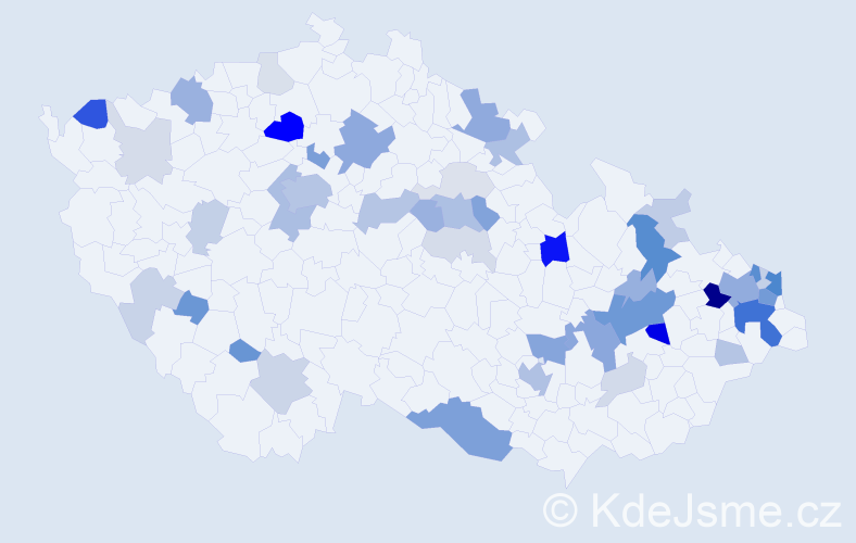 Příjmení: 'Kolesár', počet výskytů 148 v celé ČR