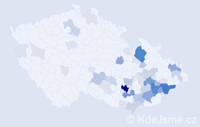 Příjmení: 'Kundera', počet výskytů 186 v celé ČR