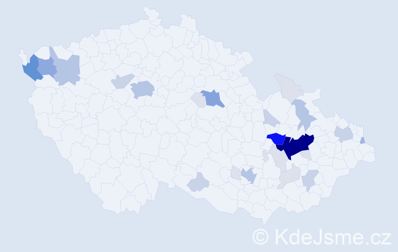 Příjmení: 'Utíkal', počet výskytů 97 v celé ČR