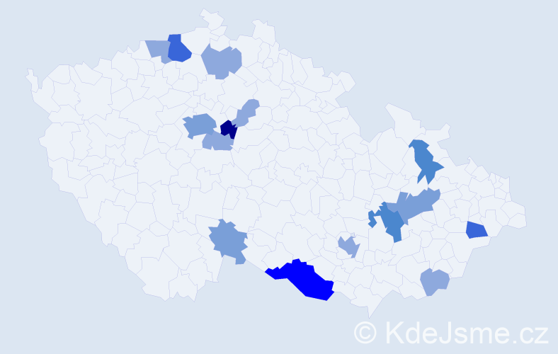 Příjmení: 'Urda', počet výskytů 38 v celé ČR