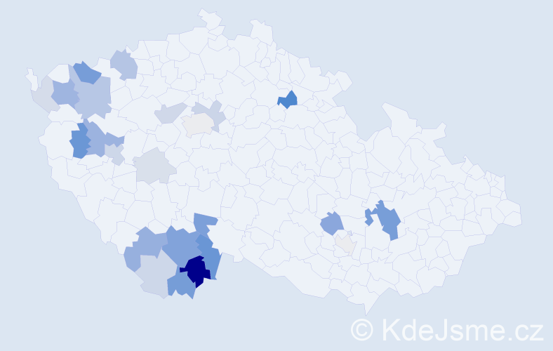 Příjmení: 'Brácha', počet výskytů 69 v celé ČR