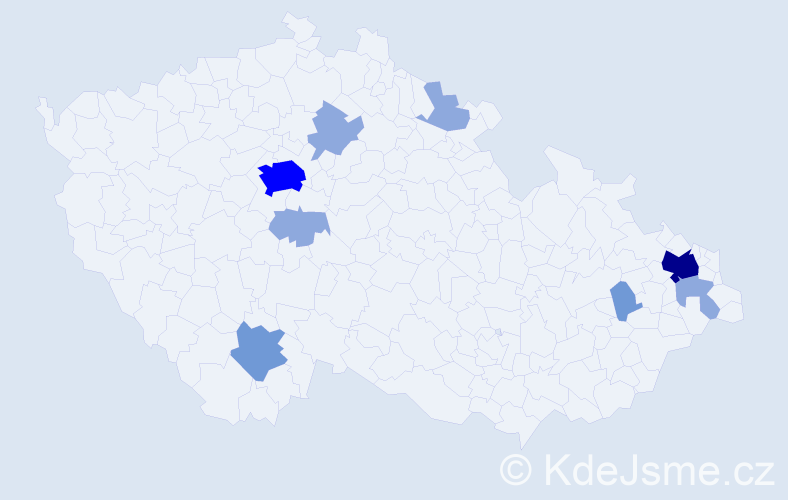 Příjmení: 'Kesely', počet výskytů 18 v celé ČR