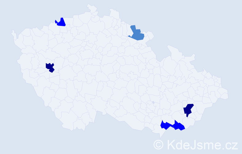 Příjmení: 'Kuchárková', počet výskytů 13 v celé ČR
