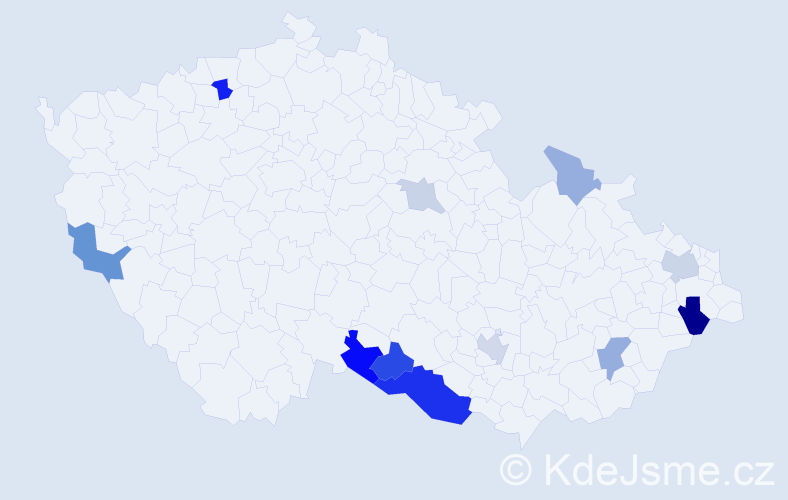 Příjmení: 'Latner', počet výskytů 26 v celé ČR
