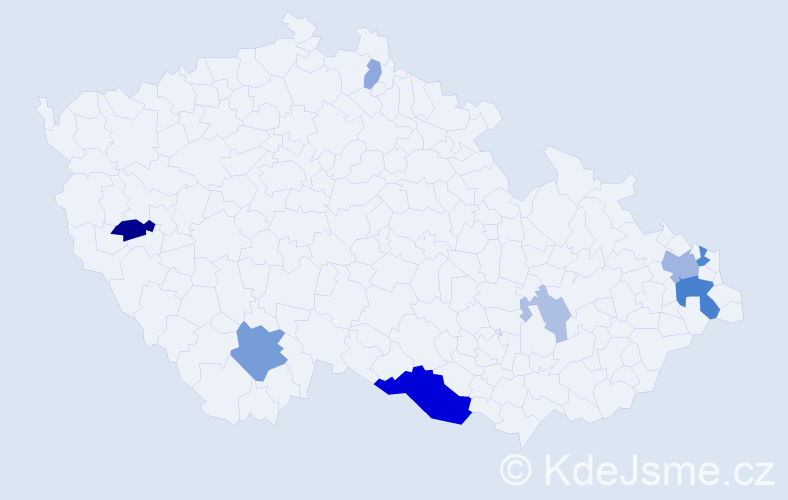 Příjmení: 'Zrun', počet výskytů 22 v celé ČR