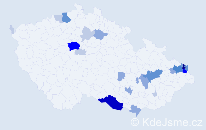 Příjmení: 'Janečko', počet výskytů 72 v celé ČR