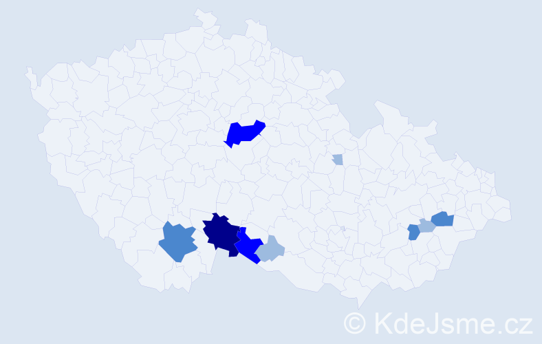 Příjmení: 'Bryolová', počet výskytů 19 v celé ČR