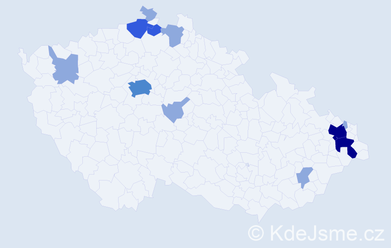 Příjmení: 'Kolčák', počet výskytů 24 v celé ČR