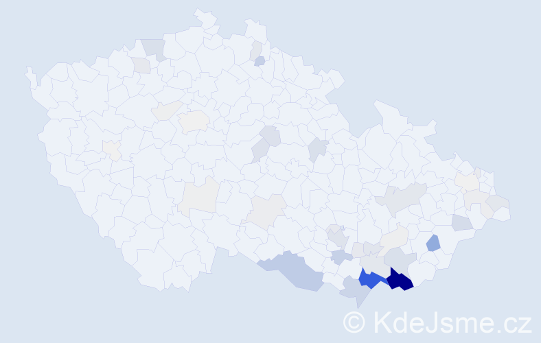 Příjmení: 'Pavka', počet výskytů 260 v celé ČR