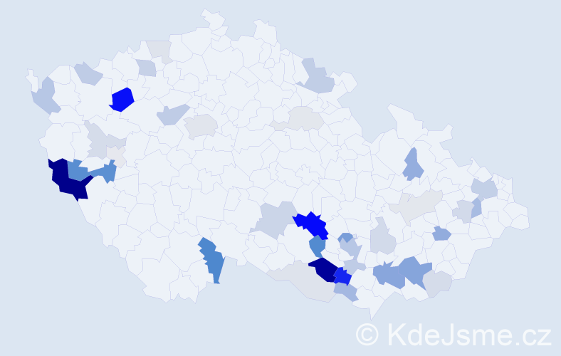 Příjmení: 'Kozinová', počet výskytů 108 v celé ČR