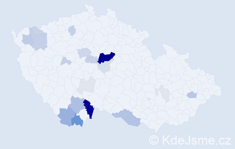 Příjmení: 'Čábela', počet výskytů 90 v celé ČR