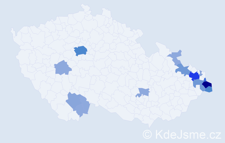 Příjmení: 'Čudek', počet výskytů 45 v celé ČR