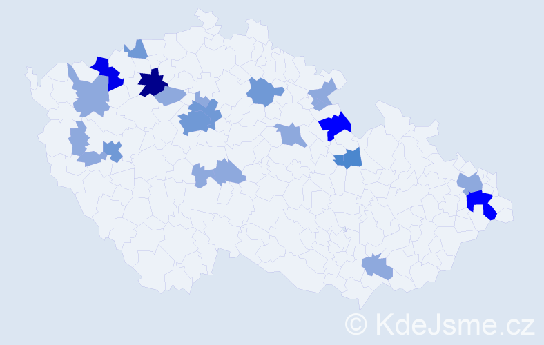 Příjmení: 'Kráčmer', počet výskytů 47 v celé ČR