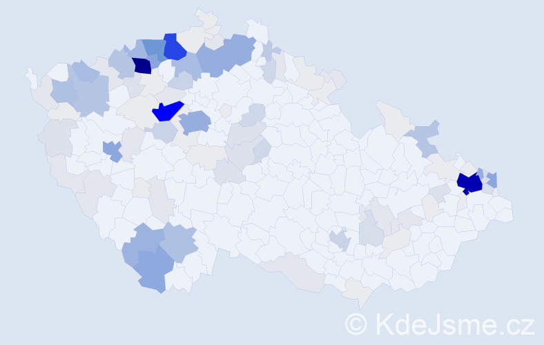 Příjmení: 'Tokár', počet výskytů 613 v celé ČR