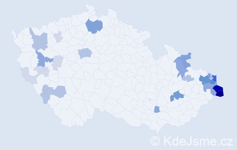 Příjmení: 'Jopek', počet výskytů 102 v celé ČR
