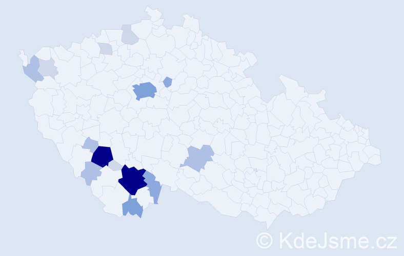 Příjmení: 'Hůdová', počet výskytů 56 v celé ČR