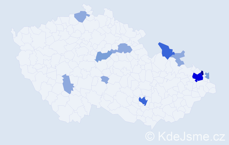 Příjmení: 'Děrgelová', počet výskytů 30 v celé ČR