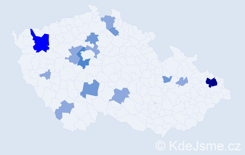 Příjmení: 'Kindel', počet výskytů 29 v celé ČR