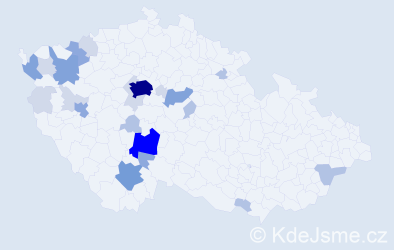 Příjmení: 'Kubka', počet výskytů 70 v celé ČR