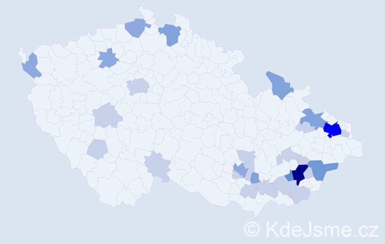 Příjmení: 'Kuňáková', počet výskytů 65 v celé ČR