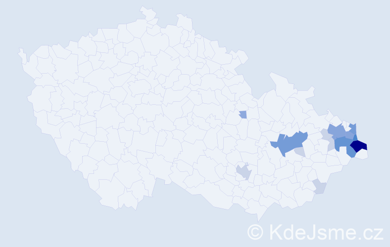 Příjmení: 'Kaczmarczyková', počet výskytů 45 v celé ČR