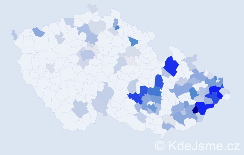 Příjmení: 'Mynář', počet výskytů 438 v celé ČR