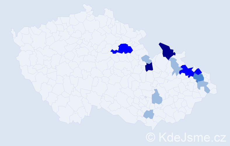 Příjmení: 'Kekelák', počet výskytů 24 v celé ČR
