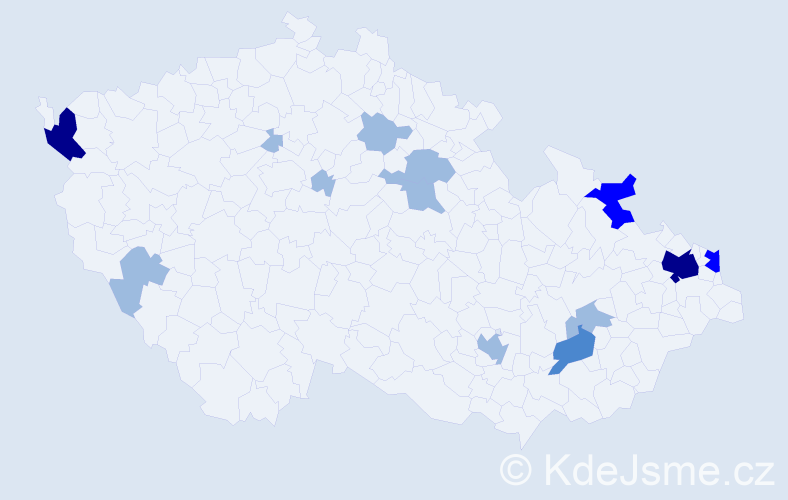 Příjmení: 'Csomor', počet výskytů 24 v celé ČR