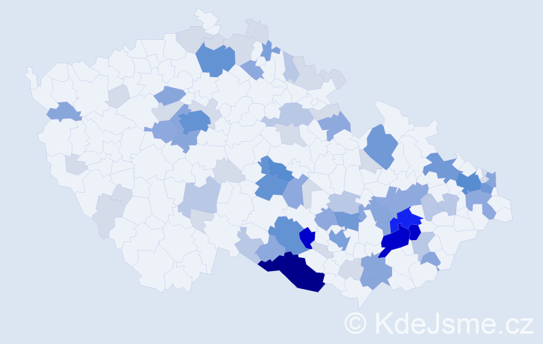 Příjmení: 'Ležák', počet výskytů 250 v celé ČR