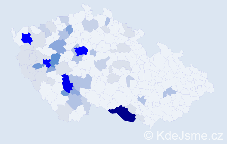 Příjmení: 'Kocová', počet výskytů 206 v celé ČR