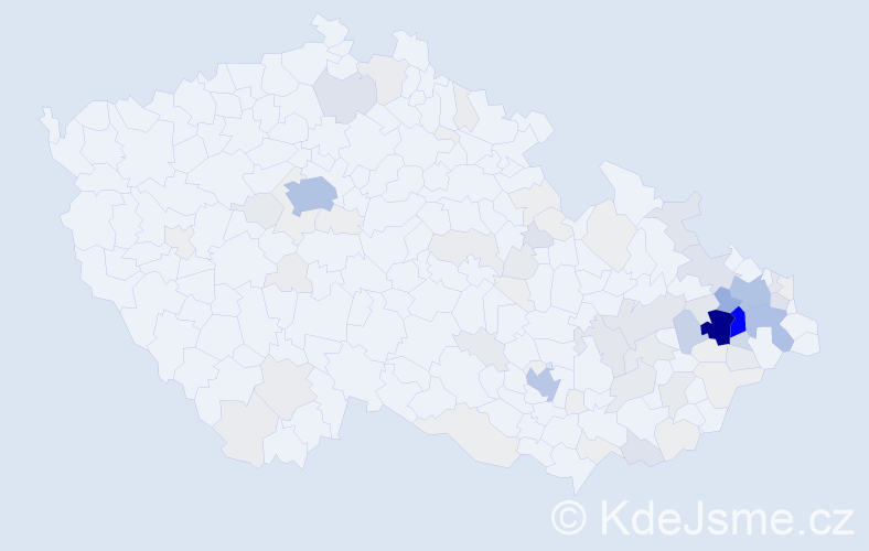 Příjmení: 'Hanzelka', počet výskytů 514 v celé ČR