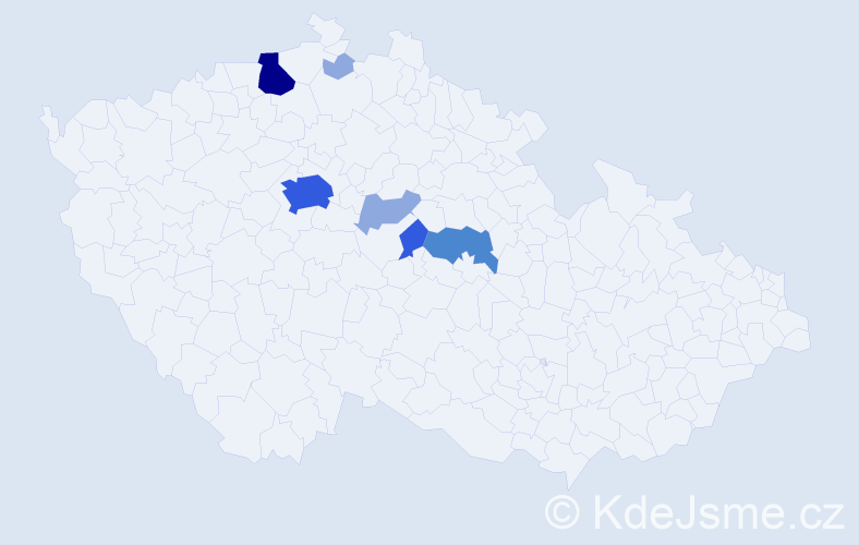Příjmení: 'Trekovalová', počet výskytů 15 v celé ČR