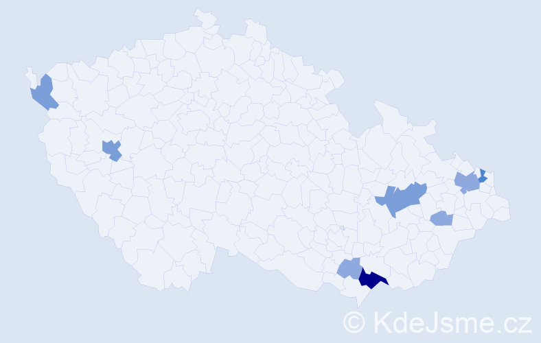 Příjmení: 'Kulčárová', počet výskytů 19 v celé ČR