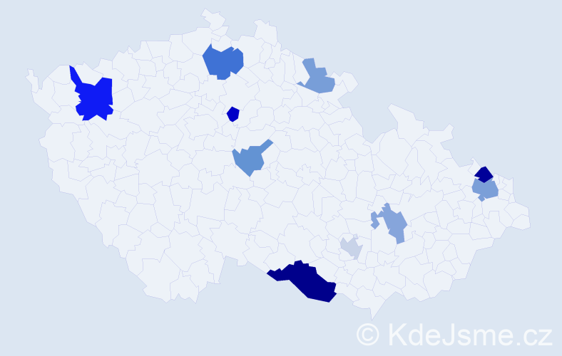 Příjmení: 'Koniariková', počet výskytů 19 v celé ČR